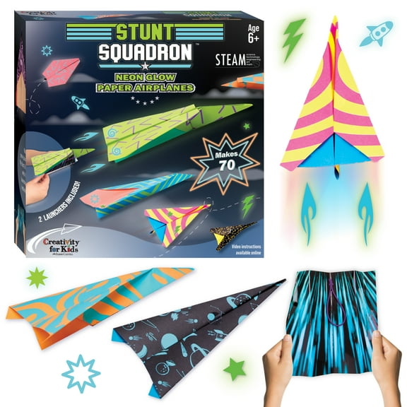 Creativity for Kids Neon Glow Paper Airplanes: Makes 70 Paper Planes, Unisex Crafts for Kids