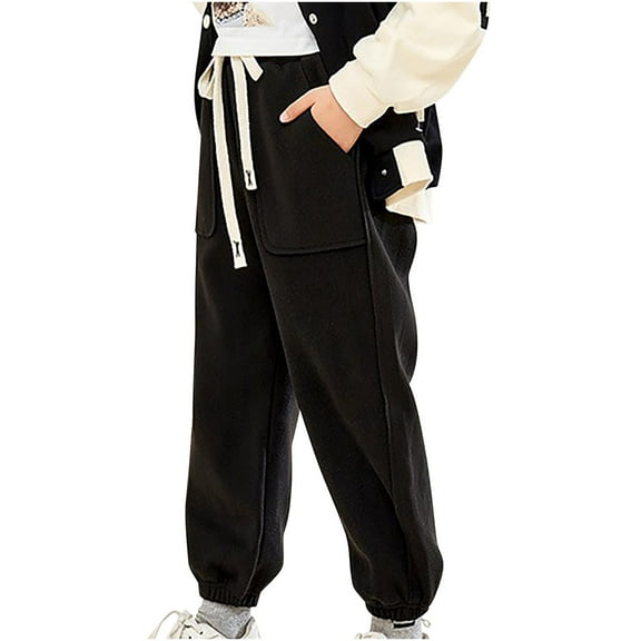 Under 10$ 4-16Years Children's Casual Solid Color Thickened Warm Windproof Low Waist Tied Ankle Pants Long Pants ,