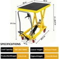 thumbnail image 2 of Hydraulic Lift Table Cart 500 lbs Capacity 28.5 In Single Scissor Lift Table with Non-Slip Pad and Locking Wheels for Material Handling Yellow, 2 of 8