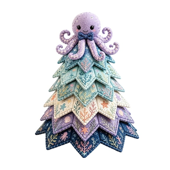 DIY Ocean Quilted Fabric Tree Kit, 3D Padded Sewing Craft Project, Seasonal Mantel Shelf Decor, Ocean Home Decor, Handmade Holiday Gift for Crafters