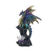 Q-Max 6"H Purple Dragon Guarding Crystal Gemstone Statue Fantasy Decoration Figurine