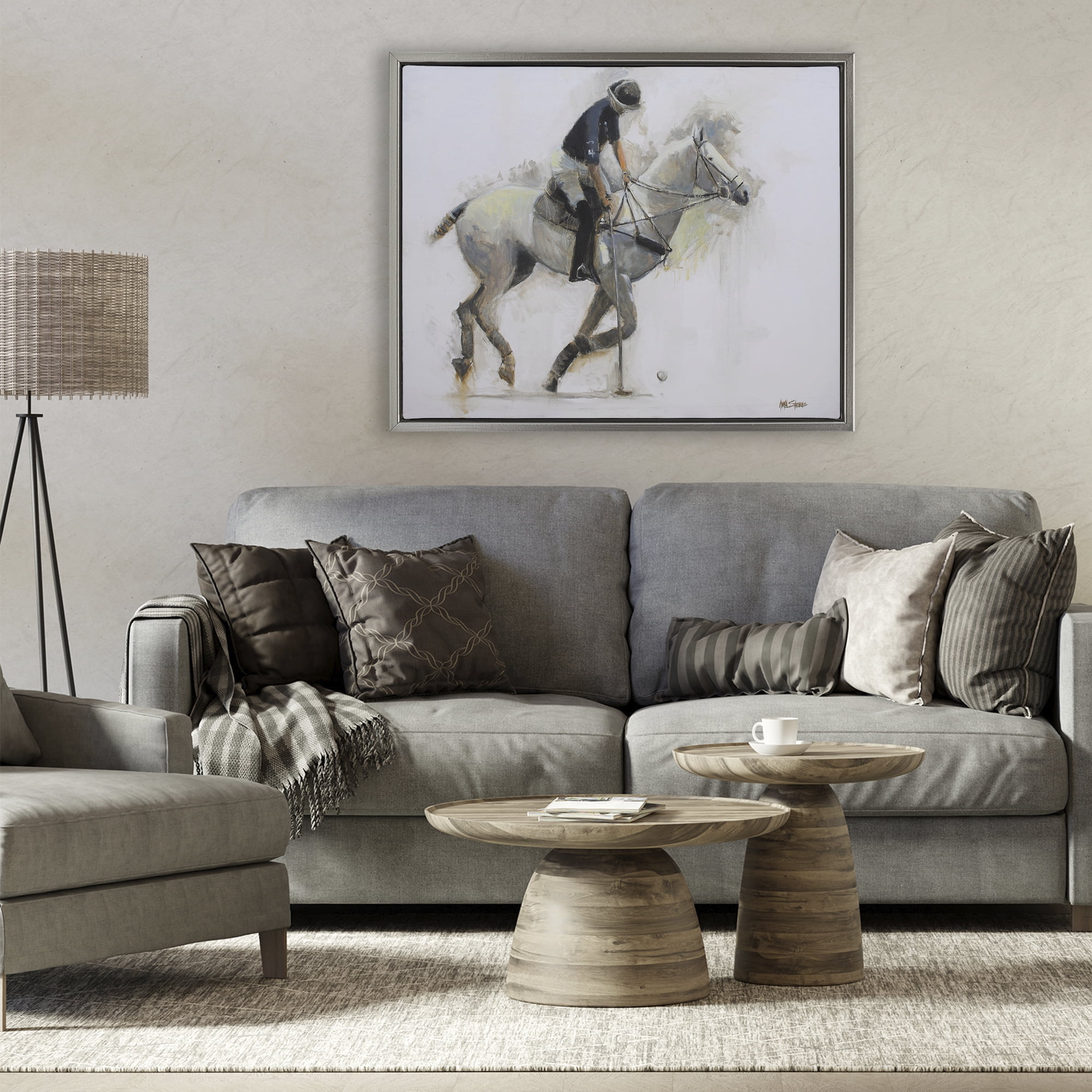 Stupell Industries Polo Rider in Motion Gray Framed Floater Canvas Wall Art, design by Jadei Graphics