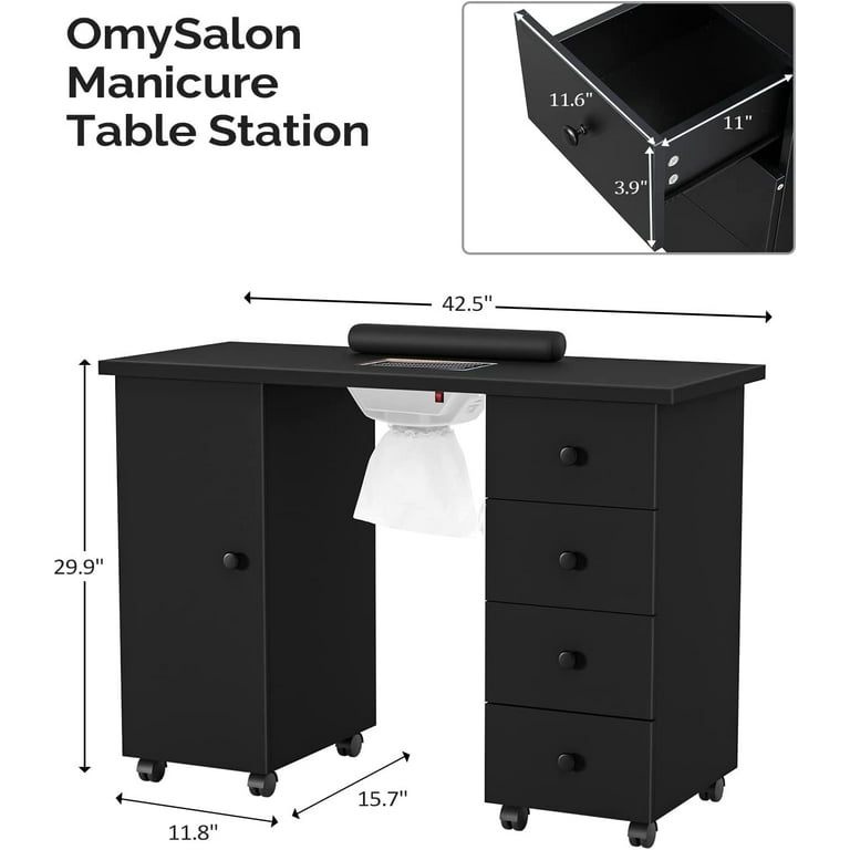 Omysalon Manicure Table Nail Desk w/Electric Dust Collector Black/Whit