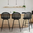 thumbnail image 3 of ANMINY Swivel Rattan Bar Stools, 29" Counter Height Set of 4, Upholstered Chairs Barstools with Full Back and Metal Legs Modern PU Fabric Seat for Kitchen Island, 3 of 11