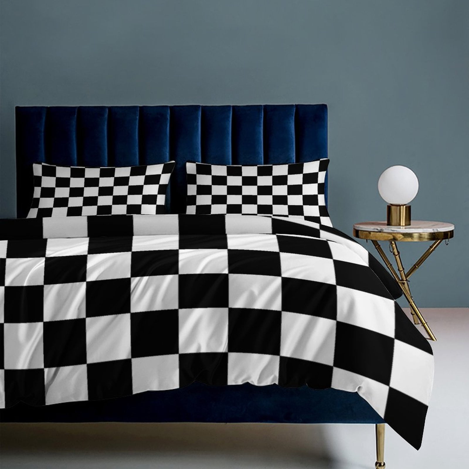 3 Pcs Soft Bedding Set, Includes 1 Duvet Cover with Zipper And 2 Pillow Shams,Chess Board Black Twin(86"x70")