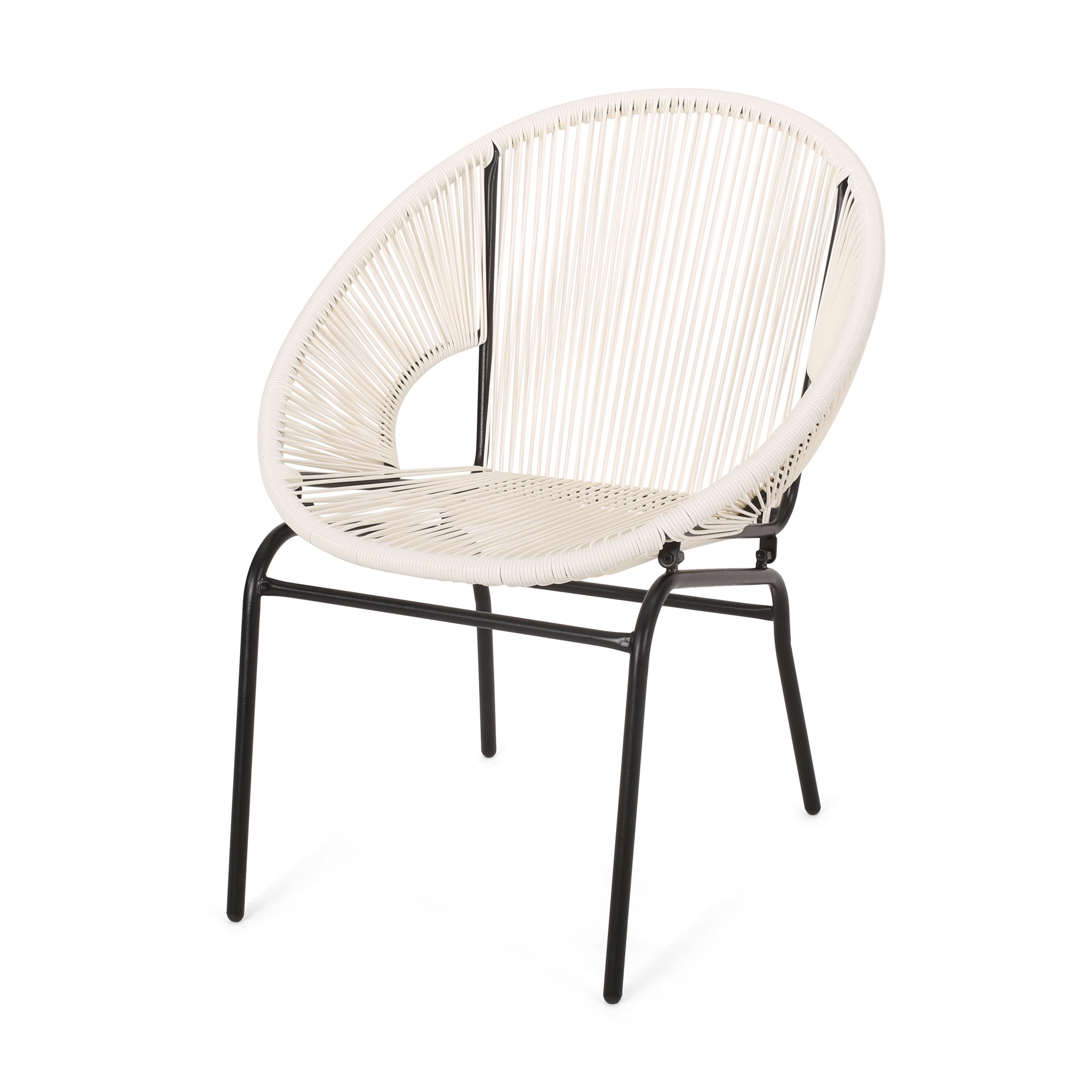 Hayk Outdoor Modern Faux Rattan Club Chair, Set of 2, White and Black