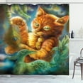thumbnail image 1 of Ambesonne Cat Shower Curtain, Fantasy Peacock, 69"Wx84"L, Orange Green Blue, 1 of 3