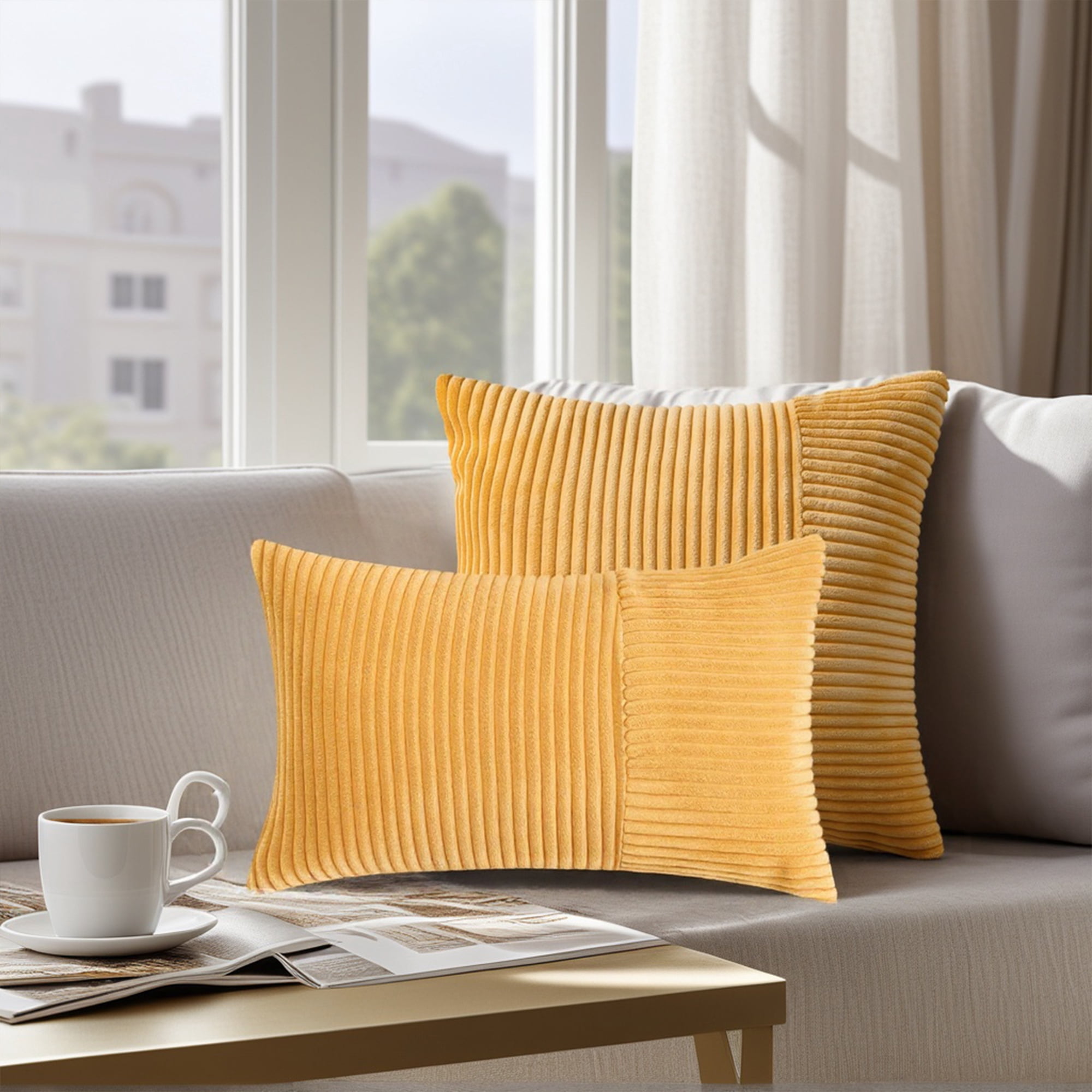 Unique Bargains 4 Pcs Strip Throw Pillow Covers Yellow/Green 12" x 20"