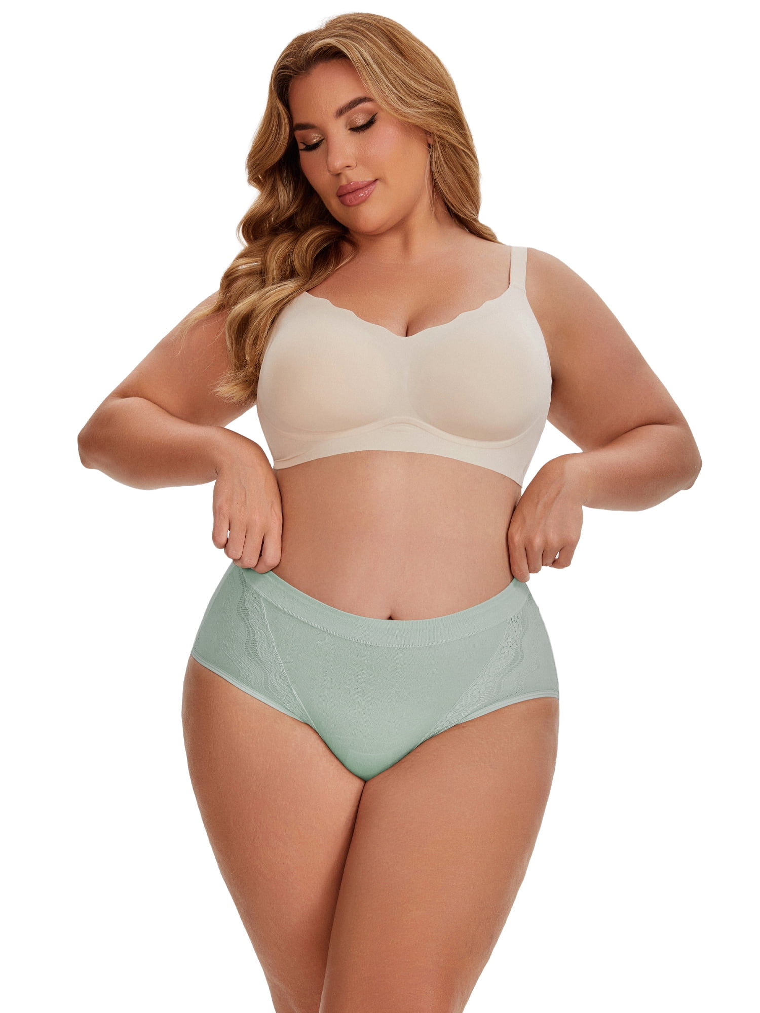 DARING DIVA Women's High Rise Cotton Underwear Full Coverage Lace Briefs 3XL Green