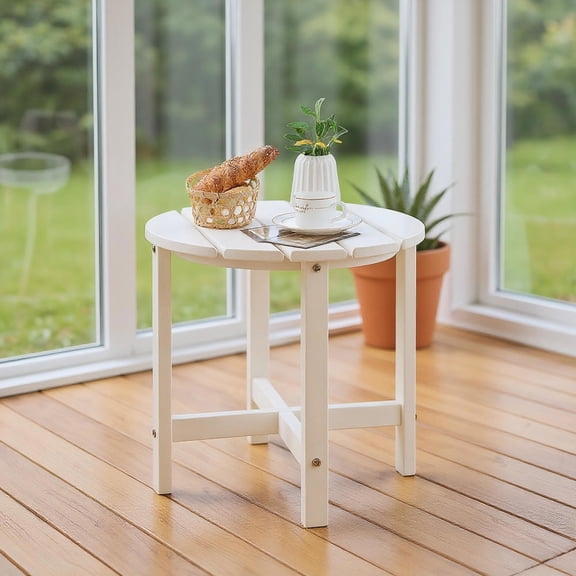 Topcobe 18 Inch Round Weather-Resistant Adirondack Side Table, Outdoor Patio Furniture-White