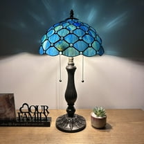 Tiffany Table Lamp Blue Green Stained Glass Crystal Beans Included LED Bulbs for Living Room Dining Room Bedroom Bedside 12"W*12"D*22"H
