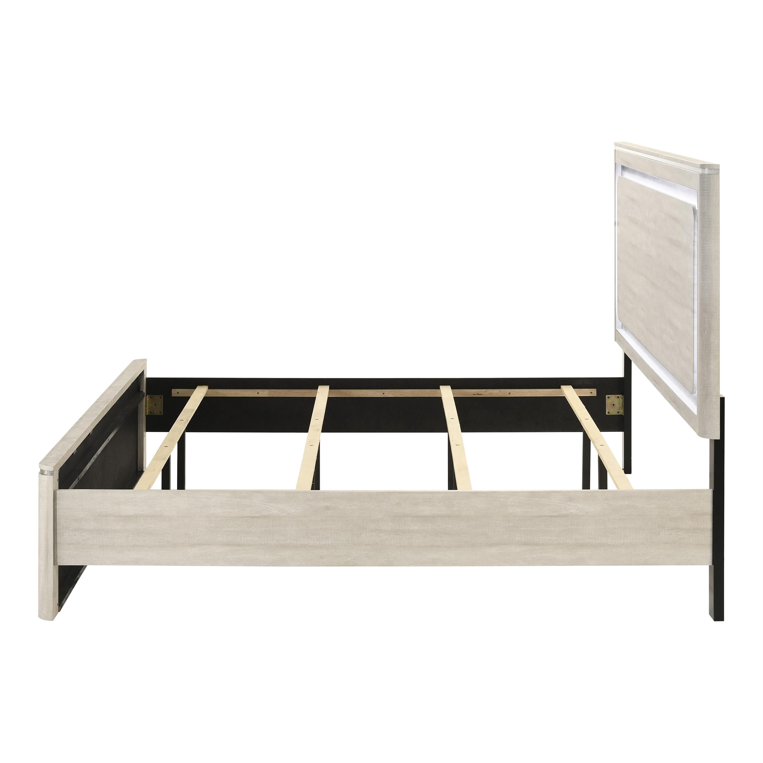 Furniture of America Pollan Solid Wood Queen Bed with LED Headboard in Gray