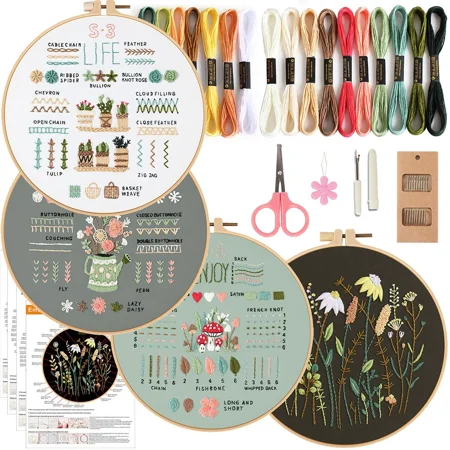 3 Pack Stitched Stories Embroidery Kit, Beginner Embroidery Kit for Adults, Classic Embroidery Stitches Practice Kit, Learn to Embroider 33 Stitches with Needlepoint Hand Embroidery Kit(SETD-4)