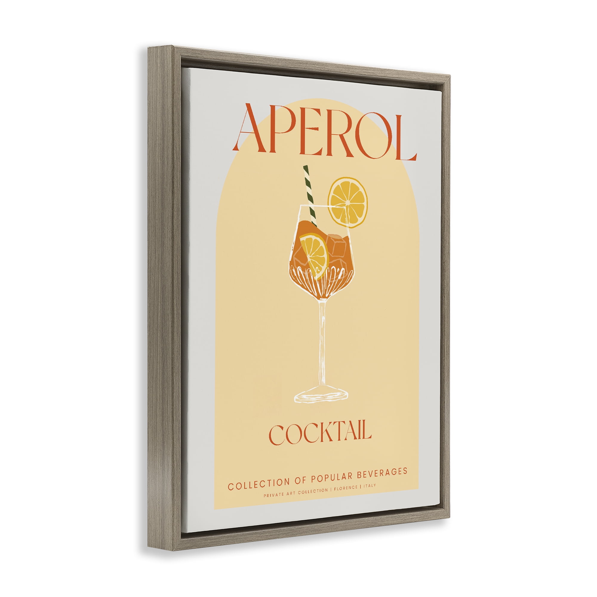 Stylish Retro Aperol Cocktail Brown Framed Floater Canvas Wall Art, design by Lil' Rue
