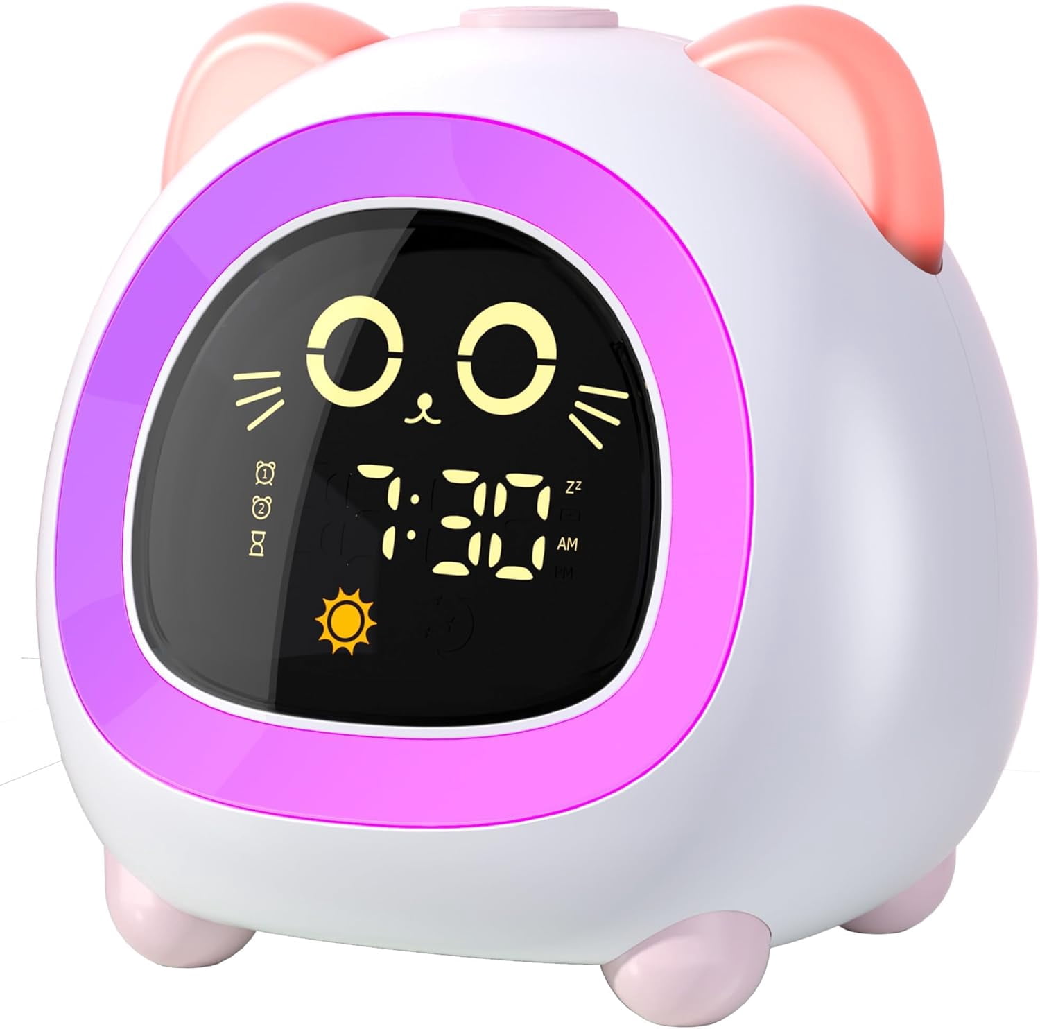 Sailstar Kids Alarm Clock with OK to Wake Light, Sleep Trainer and Dual Alarm, Pink Cat Design