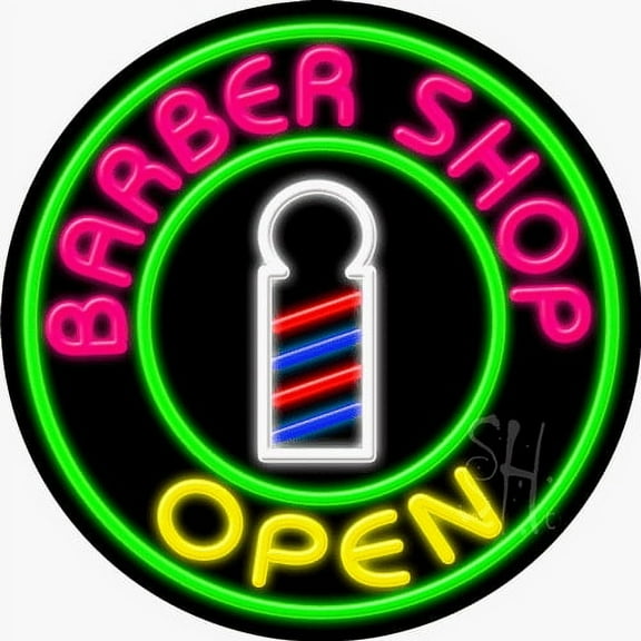 Barber Shop Open LED Neon Sign 26 x 26 - inches, Black Square Cut Acrylic Backing, with Dimmer - Bright and Premium built indoor LED Neon Sign for Defence Force.