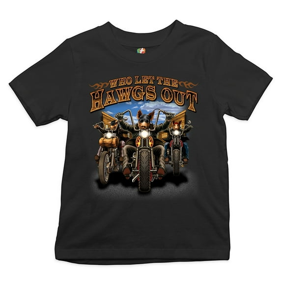 Tee Hunt Who Let the Hawgs Out Youth T-Shirt Biker Motorcycle Gang Live to Ride Kids