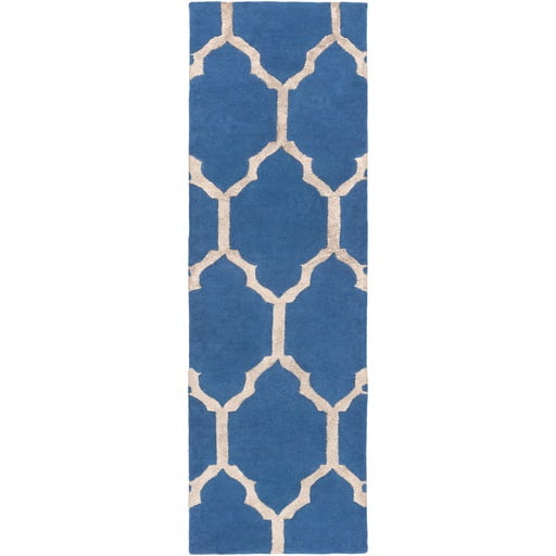 2.5' x 8' Moroccan Corridors Cobalt Blue and Light Gray Wool Area Throw