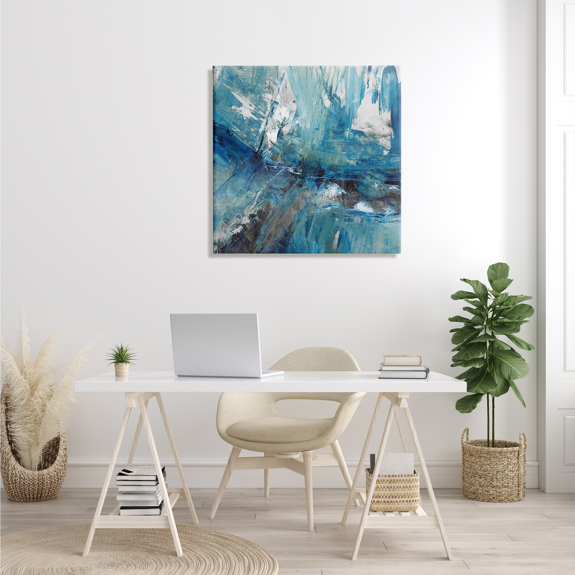 Stupell Industries Lively Blue Paint Movement Abstract Bold Composition Abstract Painting Gallery Wrapped Canvas Print Wall Art, 30 x 30