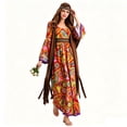thumbnail image 4 of Women's 60s 70s Hippie Costume Set, Retro Boho Long Maxi Dress with Fringe Cardigan & Headband, Halloween Cosplay Party Outfit for Women, 4 of 6