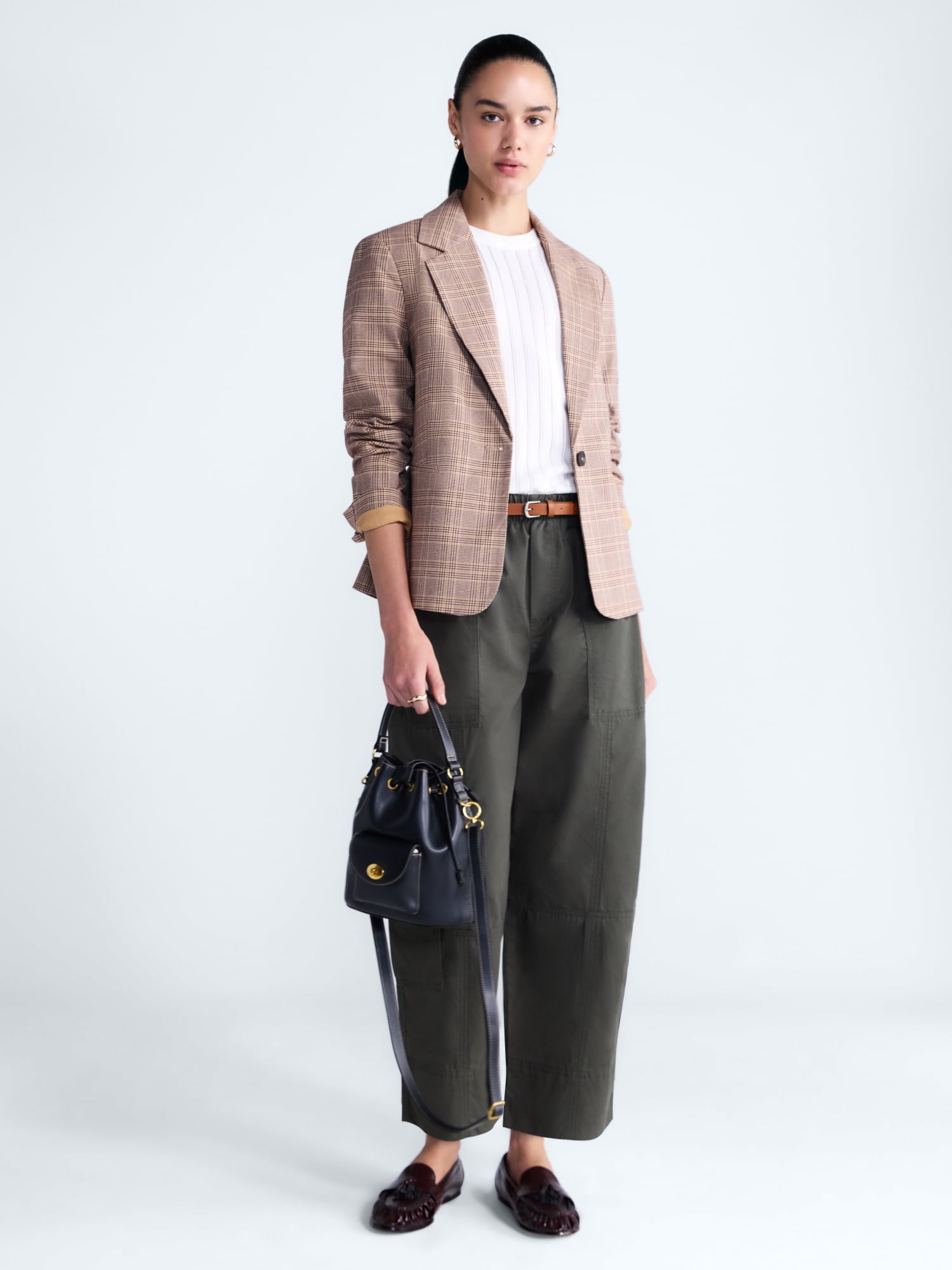 Free Assembly Women's and Women's Plus The Belmont Plaid Single Breasted Blazer, Sizes XS-4X