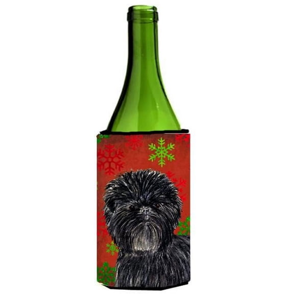 Affenpinscher Red Green Snowflakes Christmas Wine bottle sleeve Hugger - 24 oz.