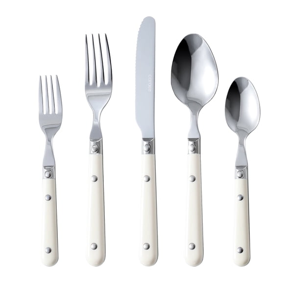 Carote 20PCS Flatware Sets for 4, Silverware Set with White Handle, Durable Cutlery Set for Home, Kitchen & Restaurant, Mirror Polished Spoon and Fork Set, Dishwasher Safe
