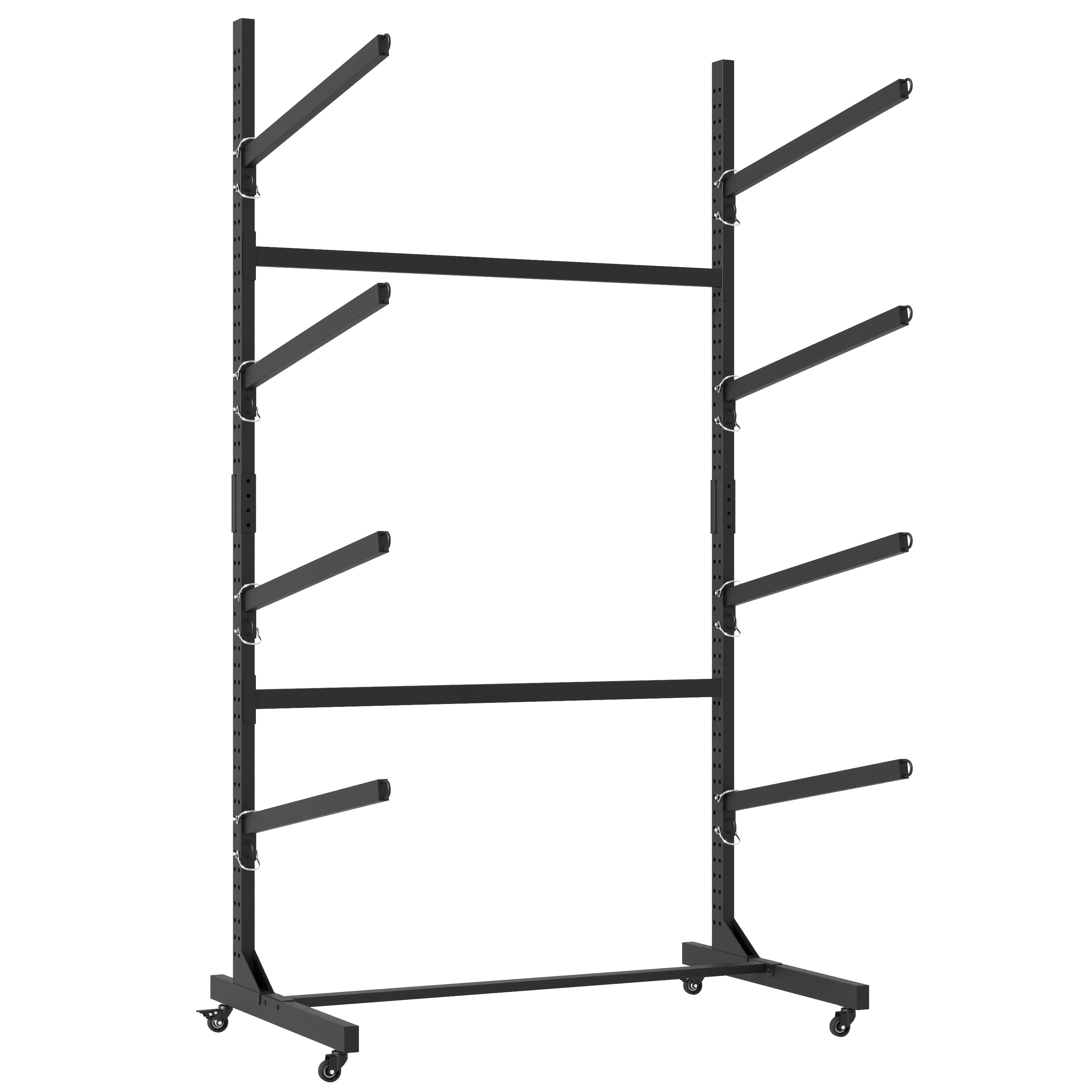80"H Freestanding Kayak Storage Rack, Holds 4 Kayaks, Heavy-Duty Adjustable Stand with Lockable Wheels for Kayak, Canoe, SUP & Surfboard