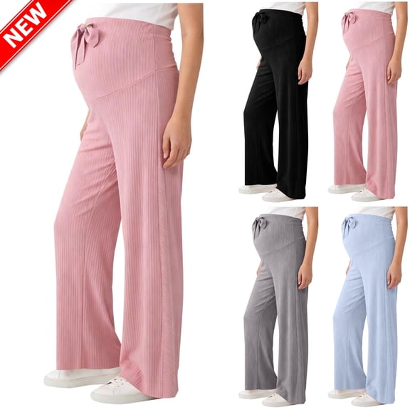 Taqqpue Maternity Dress Pants Casual Solid Color Wide Leg Lounge Trousers Over The Belly Stretchy Work Slack Pregnancy Pants