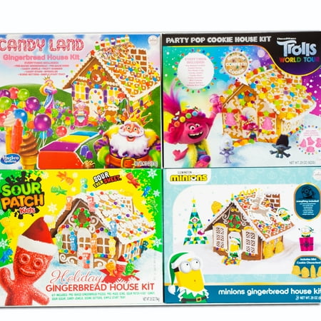 Gingerbread Holiday House Kit – Variety Pack – Candy Land, Trolls, Sour Patch Kid, Minions - Everything Included - Fun and Exciting – 4 KITS