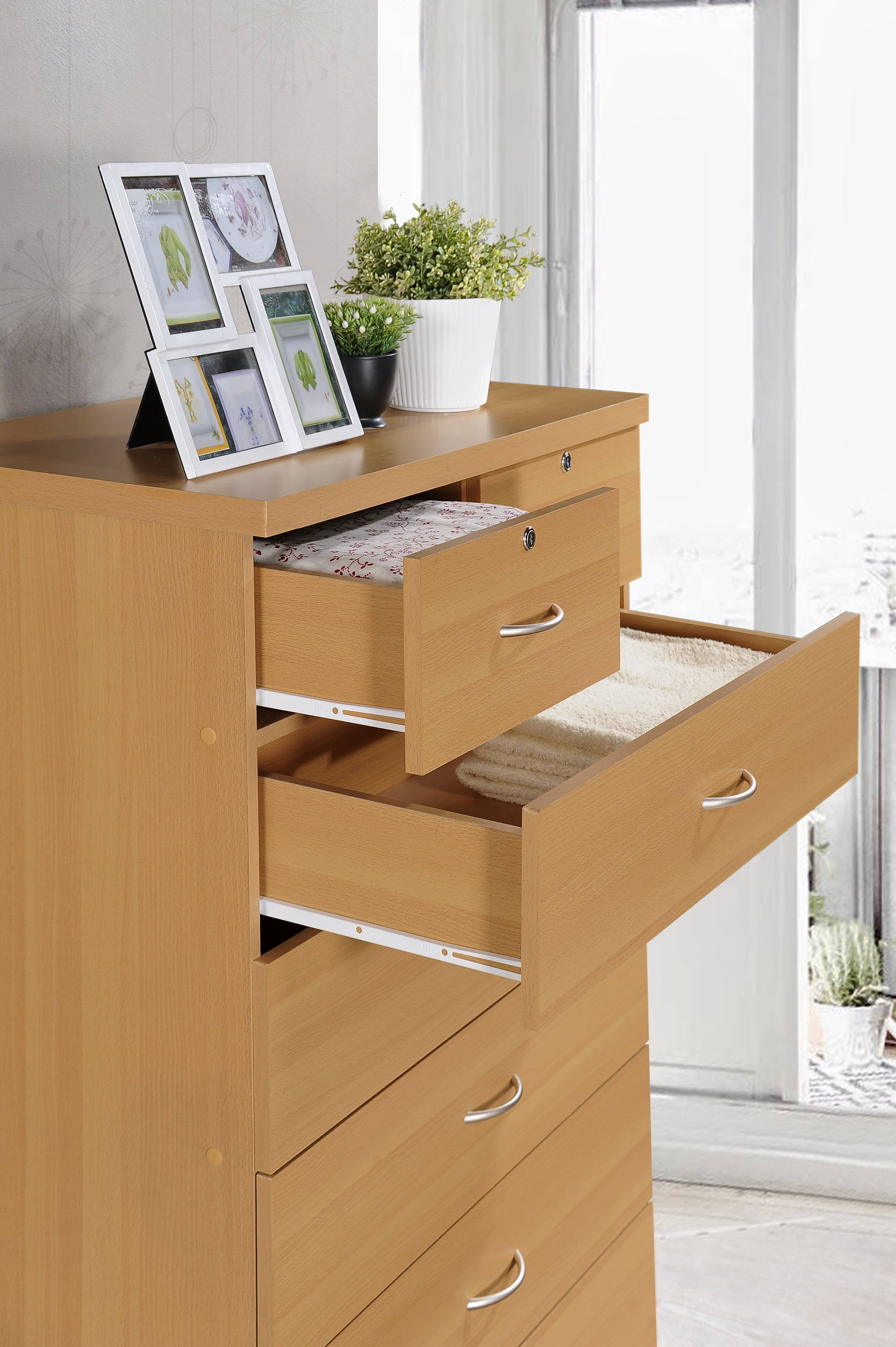 Hodedah 7 Drawer Dresser with Two Locks, Beech