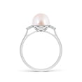 thumbnail image 2 of Angara Japanese Akoya Cultured Pearl Ring with Trio Diamonds in 14K White Gold for Women | June Birthstone Jewelry for Her, 2 of 8
