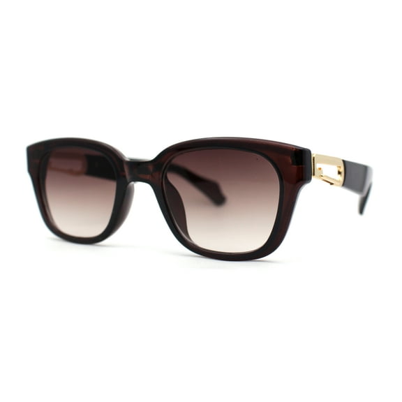 Womens Slim Rectangle Horn Rim Jewel Metal Hinge Plastic Sunglasses All Brown