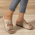 thumbnail image 5 of Hurxie Womens Wedge Sandals Leather, Comfortable Slip On Slides Dressy, Orthopedic Sandals for Women, Open Toe Casua Arch Support Platform ladies Sandal Khaki 7, 5 of 5