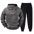 thumbnail image 2 of Zimjoy Hoodie Sweatpants Set Men, 1/4 Zip Hooded Sweatshirt with Arm Zipper Pocket & Black Drawstring Tapered Pants, Casual Tactical Athletic Sweatsuit for Outdoor Gym Daily Wear Dark Gray M, 2 of 6
