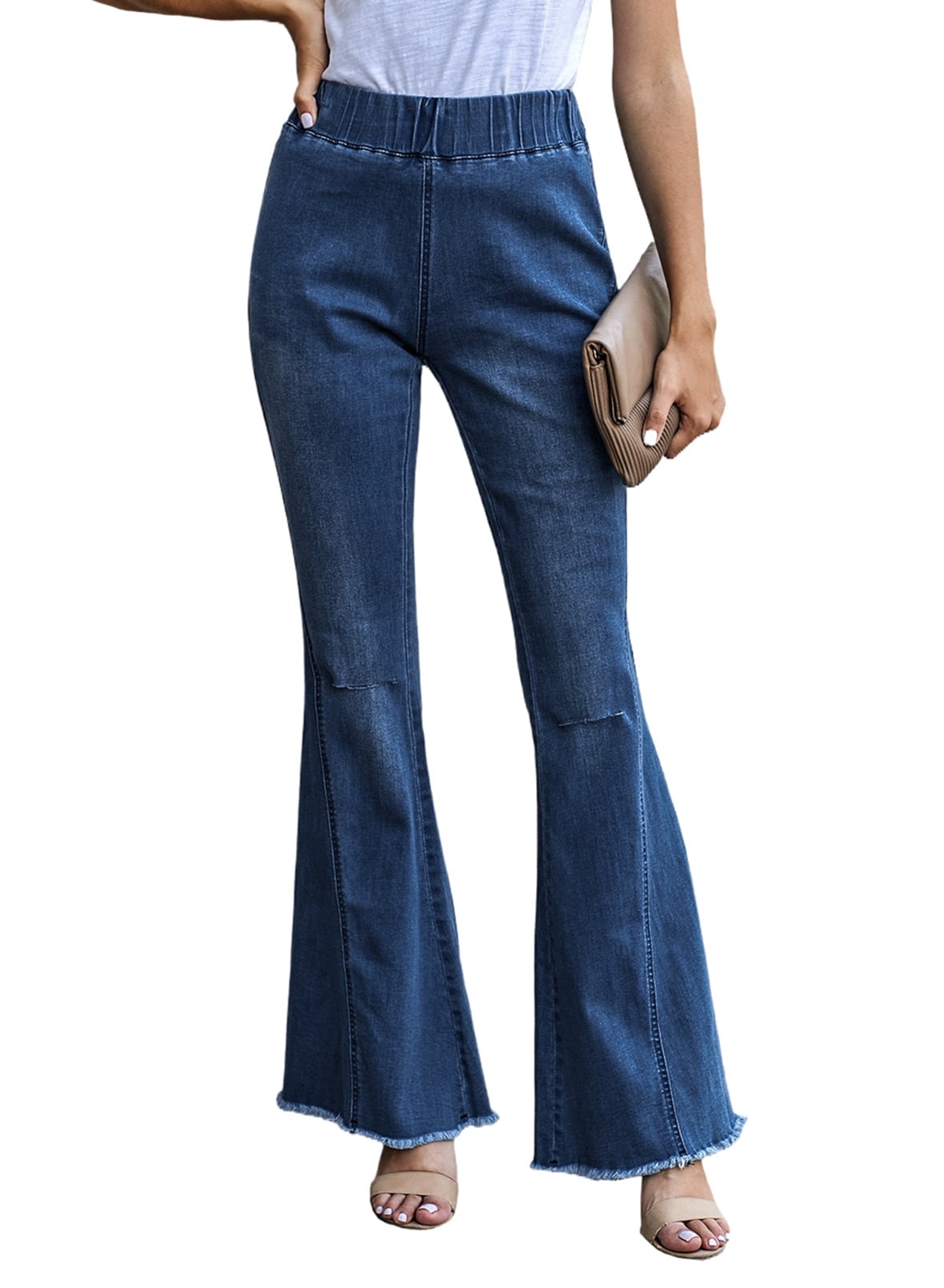 elastic waist bell bottom jeans