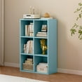 thumbnail image 2 of 6-Cube Storage Shelf Bookcase - Wooden 3-Tier Floor Standing Open Bookshelf for Home and Office, Display Cabinet, Light Blue, 2 of 16