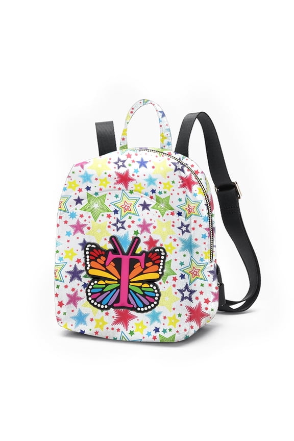 Mini Backpack for Women, Butterfly Letter Print Small Backpack with Adjustable Strap, Colorful Star Puffy Sling Bag, 26 Letters Available for Travel Daily Streetwear