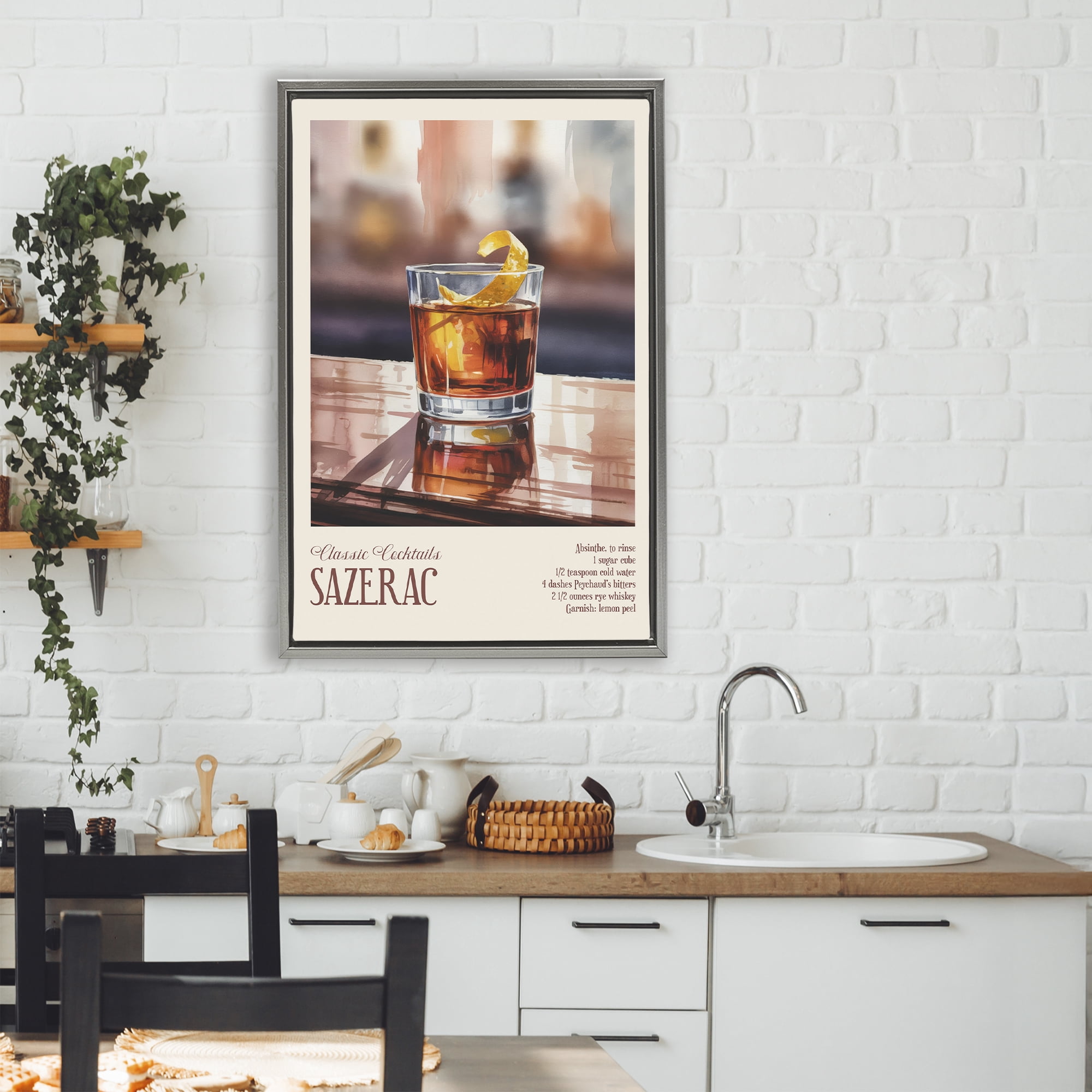 Stupell Industries Sazerac on Reflective Surface Gray Framed Floater Canvas Wall Art, design by Andreas Magnusson