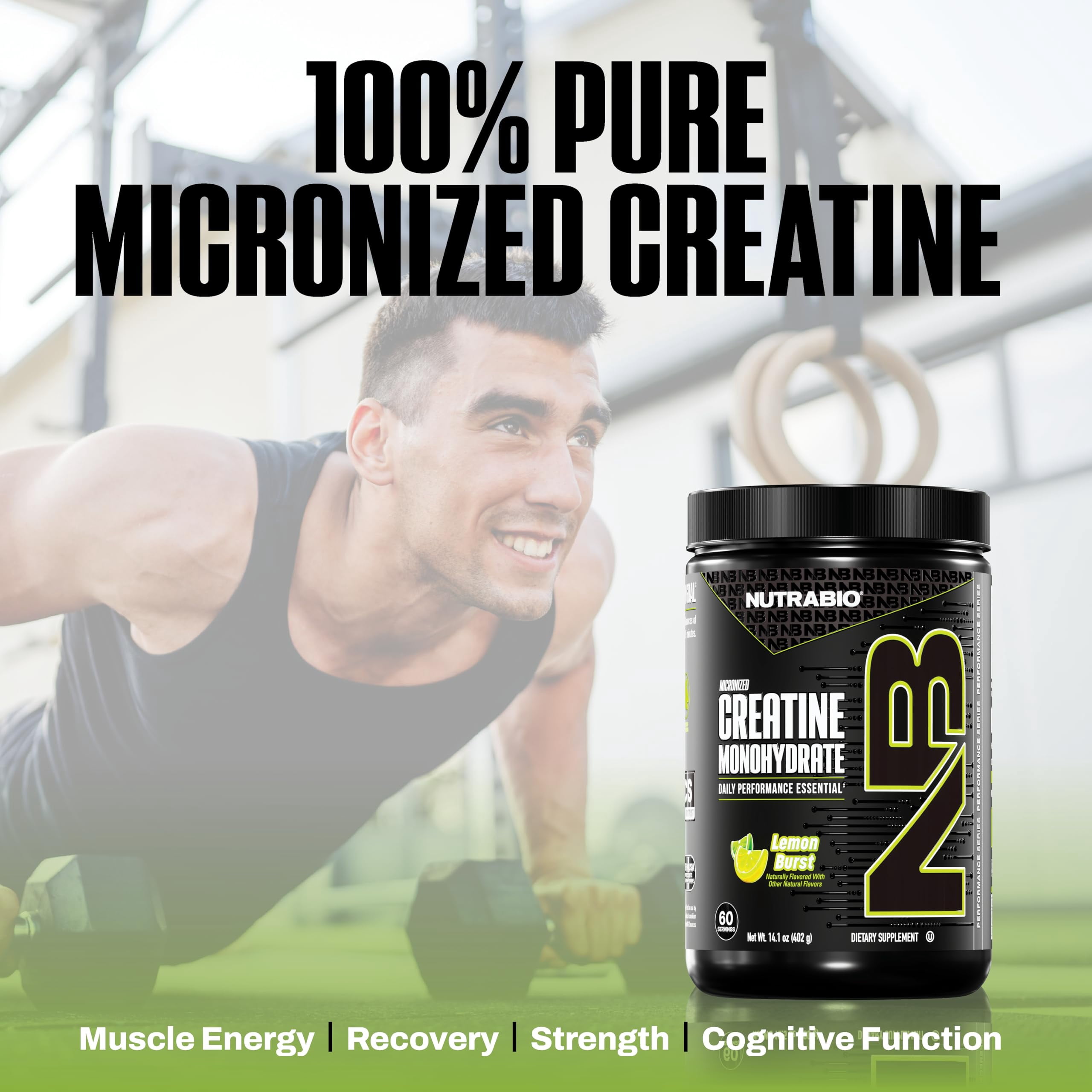 NutraBio Pure Creatine Monohydrate Powder Supplement, Lemon Burst, (300 g) - Supports Bulk Muscle Energy, Recovery, and Strength - HPLC Tested Pure Grade Creatine Powder Supplement for Men and Women