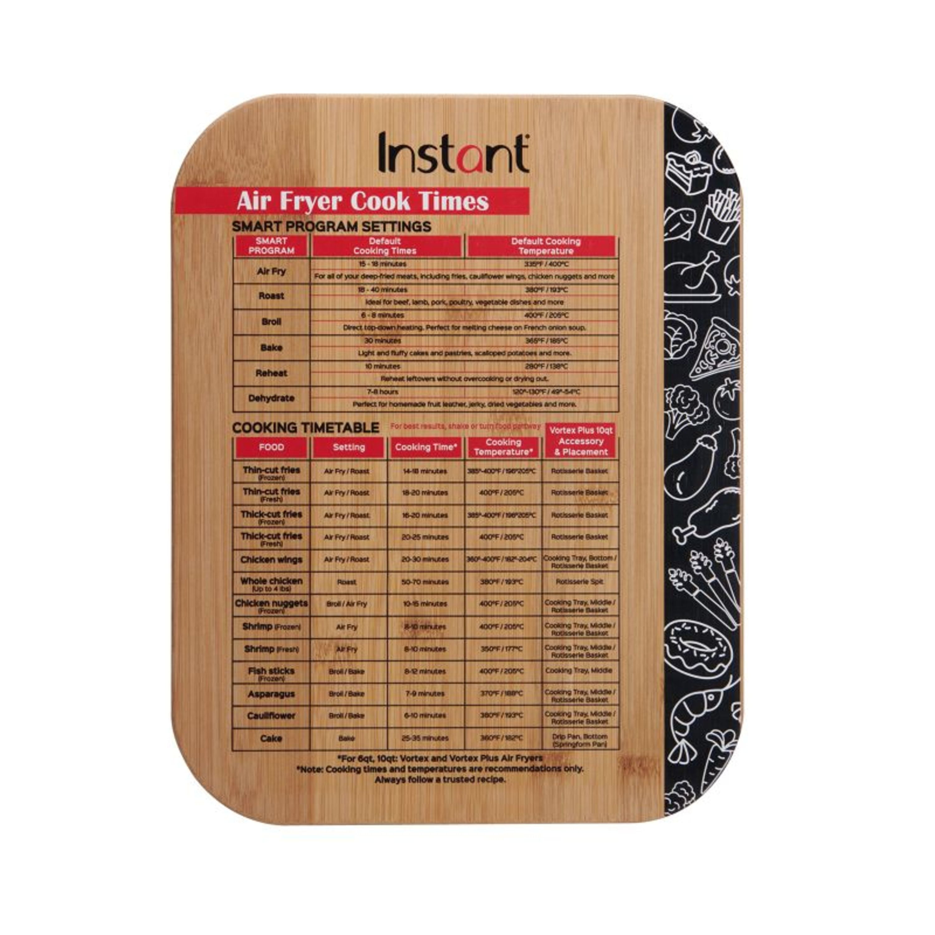 Instant Pot 11inch X 14inch Bamboo Cutting Board with Air Fry Cook Guide