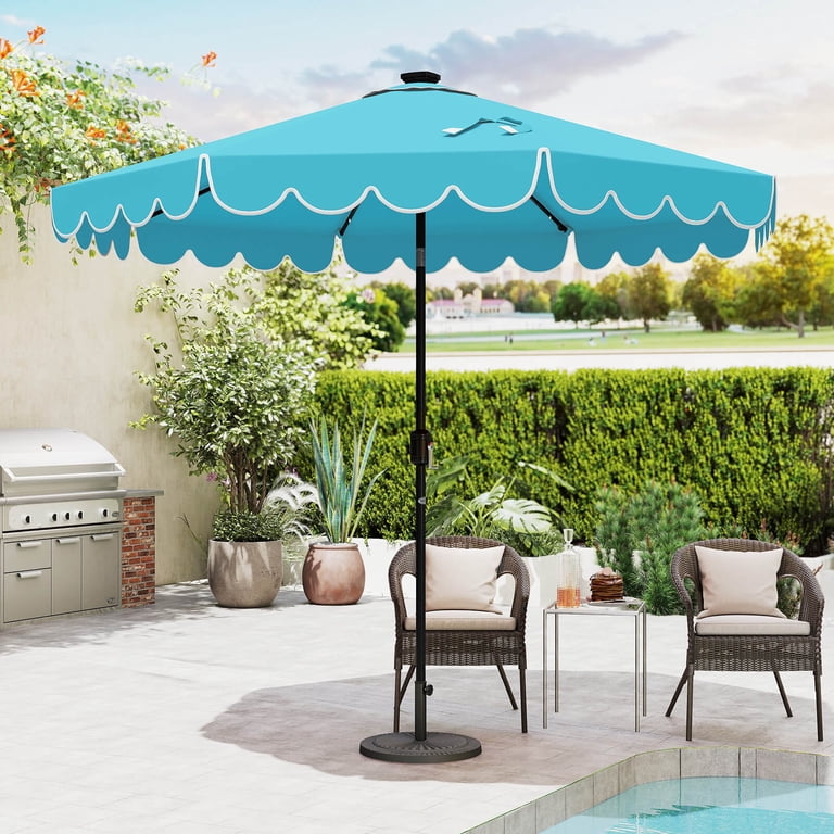 4 ft patio umbrella Costway 9.3 FT Solar Patio Umbrella Outdoor Market Sunshade with 24 LED  Lights Ruffles Turquoise