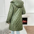 thumbnail image 2 of Hooded Jacket for Women Oversized Colorblock Quilted Padded Coat Warm Thick Zip-up Winter Mid-length Outerwear for Going Out, 2 of 6