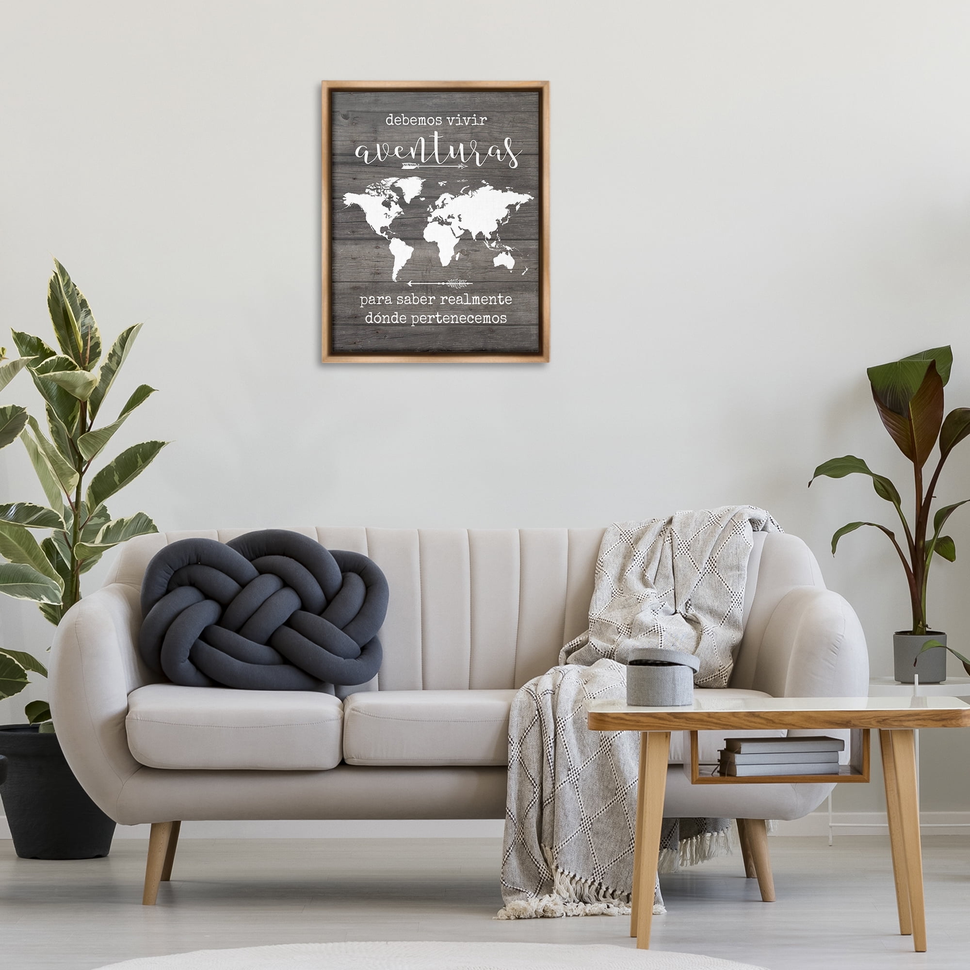 Stupell Industries Debemos Vivir Aventuras Inspirational Quotes & Sayings Painting Brown Floater Framed Art Print Wall Art, 25 x 31