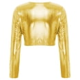 thumbnail image 5 of Camiseta tentadora de manga larga con cuello redondo para mujer, Top ceñido al cuerpo con frente abierto, ropa para discoteca, Top corto recortado metálico brillante, disfraz de discoteca Rave, 5 of 5