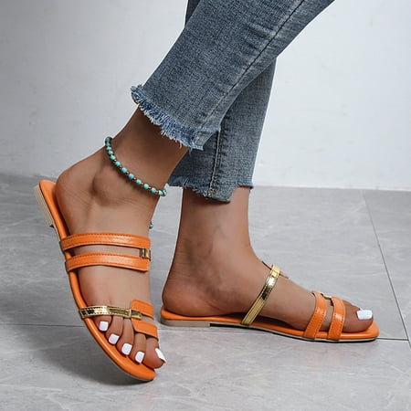 

Cathalem Wedge Heel Sandals for Women Size 10 Ladies Fashion Summer Leather Flat Bottom Square Toe Open Toe Beach Slippers Sandal Orange 8