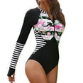 thumbnail image 6 of ASFGIMUJ Women Long Sleeve Rash Guard Swimsuit Floral Printed Zip Front Swimsuit Surfing Swimwear Bathing Suit, 6 of 9