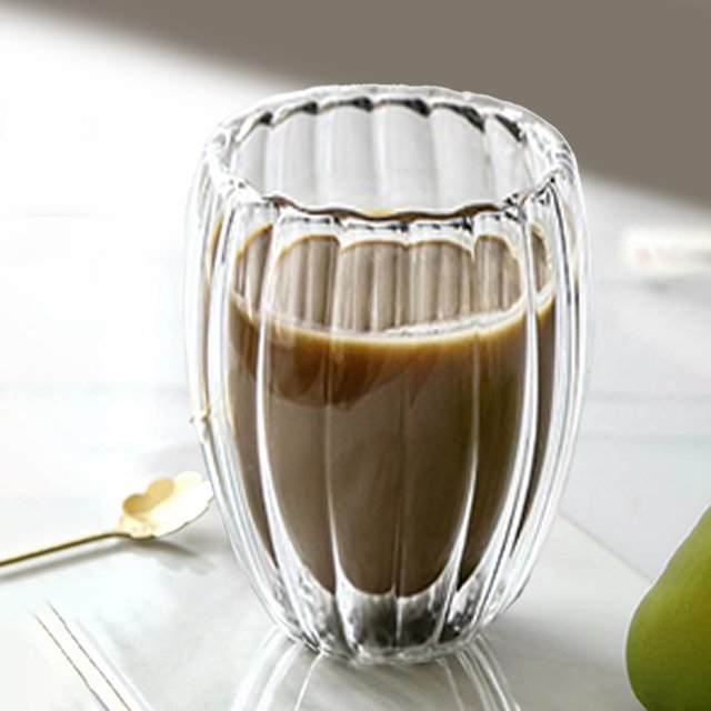 Fiudx Ofertas del día Taza de doble capa a rayas, taza de té de vidrio de borosilicato alto, taza de bebida de leche para el hogar, taza de Café de oficina
