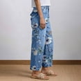 thumbnail image 3 of Straight Leg Jeans for Women Floral Print Button Down Jeans with Pockets High Waist Leisure Relaxed Fit Summer Denim Pants Street Fashion design Trousers Red XL, 3 of 6