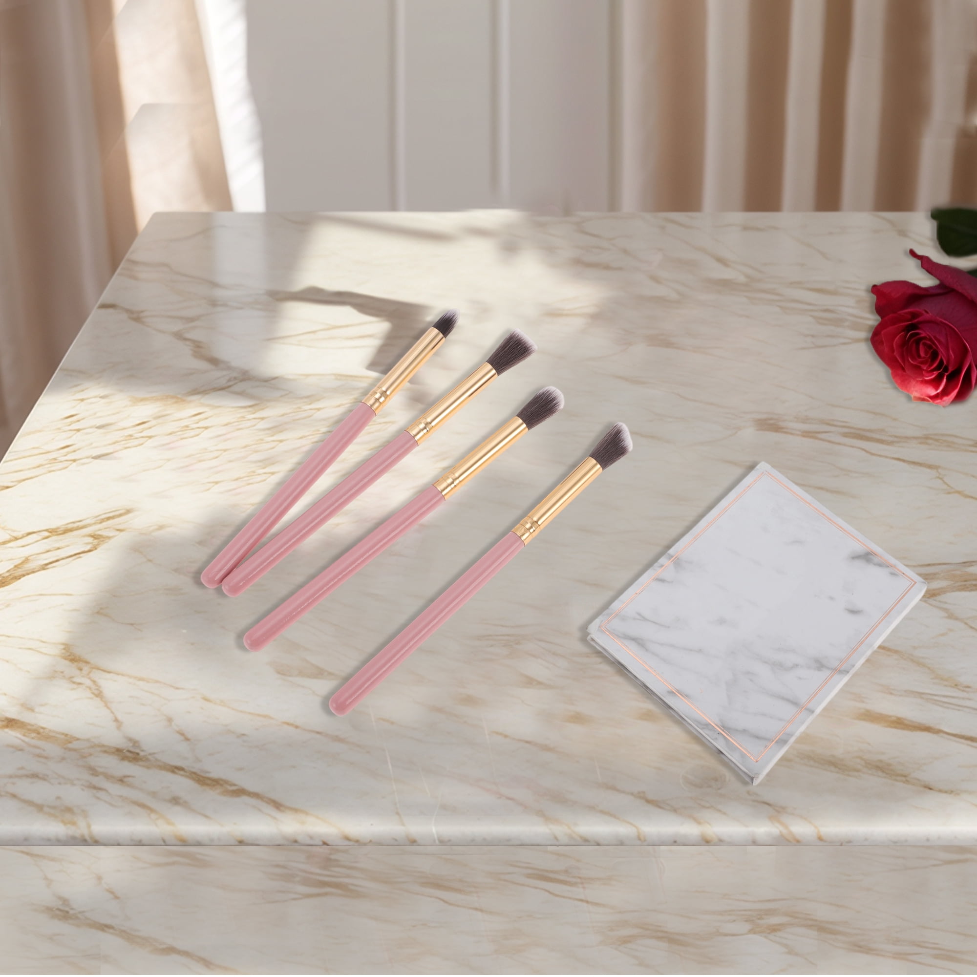 Unique Bargains 4 Pcs Lightweight Eye Brushes Set for Travel Pink, Gold Tone